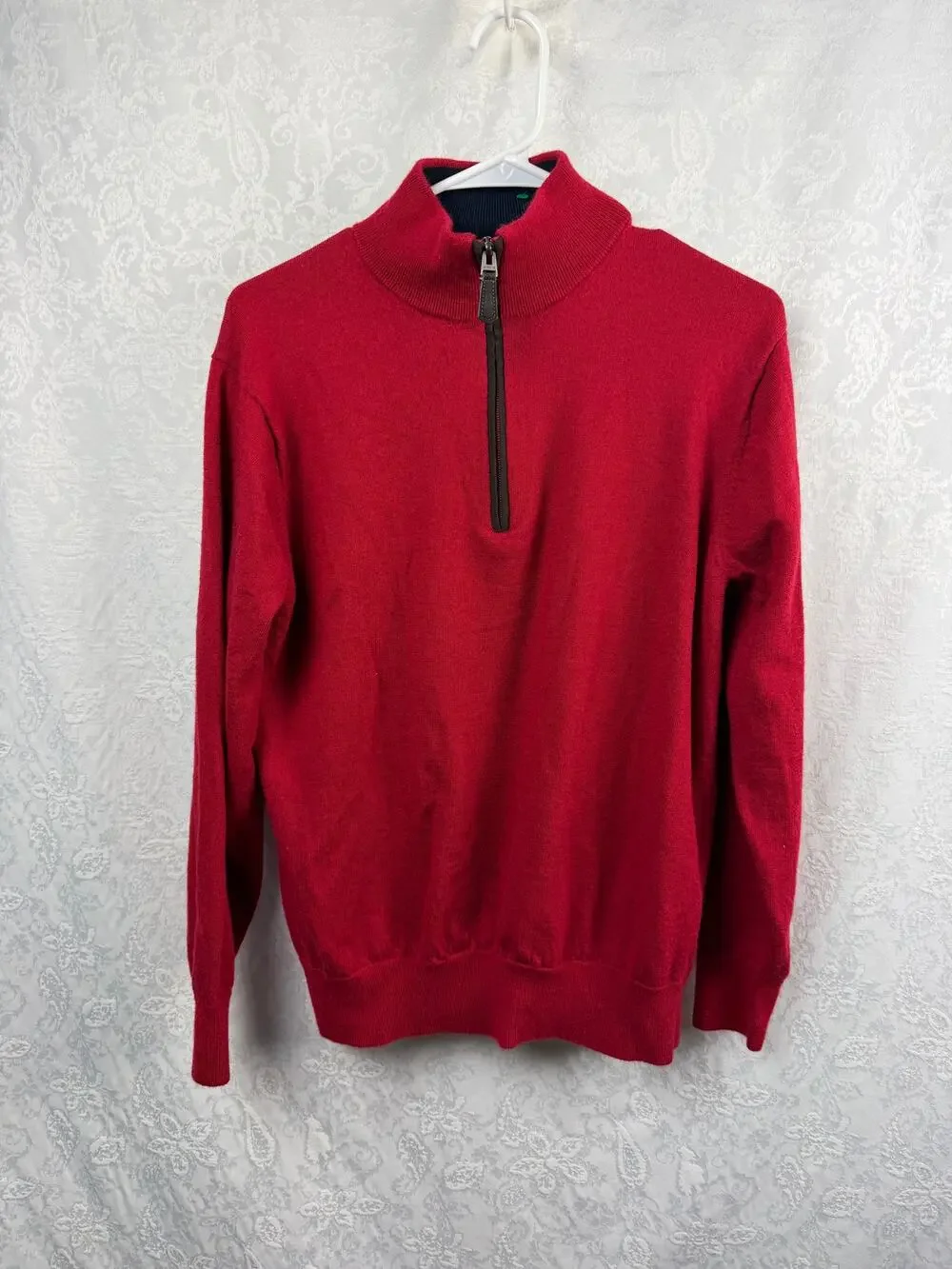 Orvis 100% Merino Wool Red Quarter Zip Pullover Sweater Men's Medium
